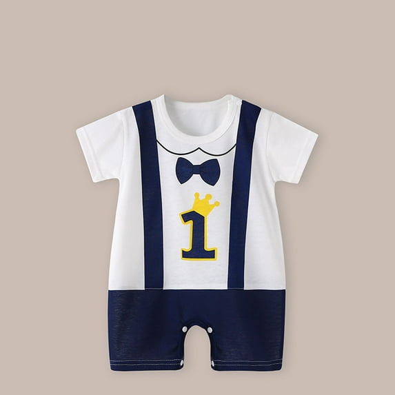 Nrmvnmi Toddler Rompers Summer Gentleman Baby Boy Sling Romper Handsome Baby Jumpsuit Clothing Jumpsuit Outfits Clothes Navy-3-6 Months