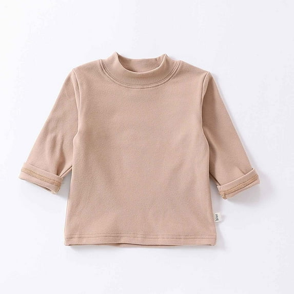 Nrmvnmi Toddler Turtleneck Baby Boy Girl Solid Color Long Sleeve Shirt Mock Neck Shirt Turtleneck Blouse Khaki-80
