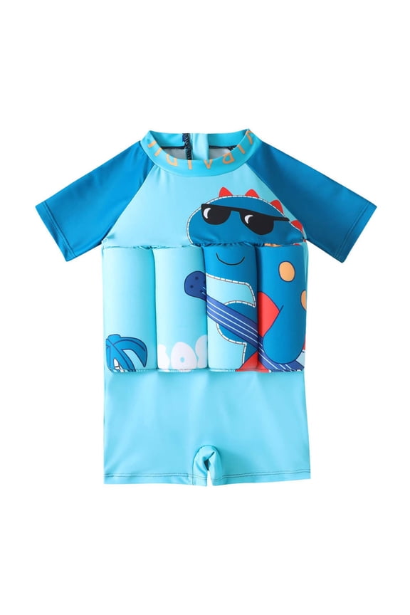 Toddlers Floating Shark print Swimsuits Baby Boys Rashguard Bathing Suit with Removable Buoyancy Swim Training Vest For 6Months -4 Years