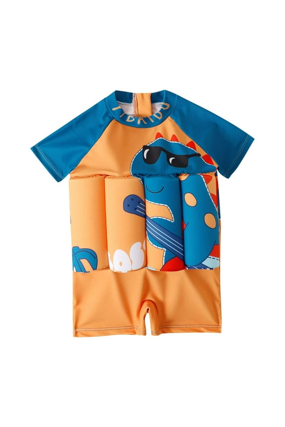 Toddlers Floating Shark print Swimsuits Baby Boys Rashguard Bathing Suit with Removable Buoyancy Swim Training Vest For 6Months -4 Years