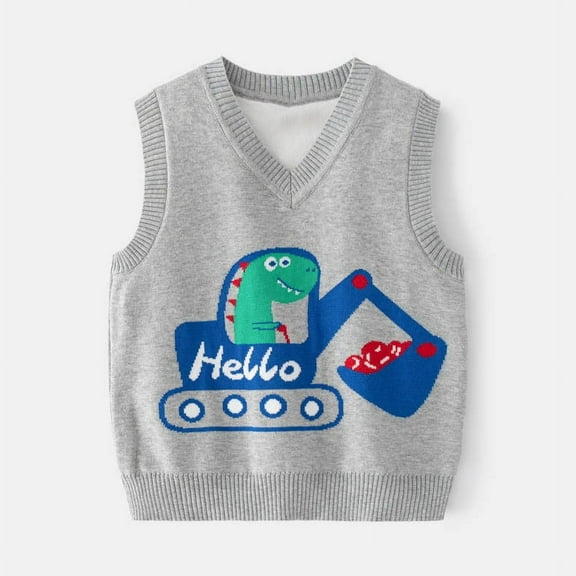 Nrmvnmi Unisex Baby Waistcoat Sweater Dinosaur Print V-Neck Sleveeless Soft Uniform Cotton Vest Sweater Tank Top Warm For Baby