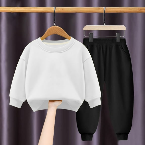 Nrmvnmi Unisex Teen Kids Jogger Sweatsuit Set 2PCS, Solid Color Crewneck Long Sleeve Pullover And Elastic Waist Ankle Length Sweatpants Warm Comfortable Fall And Winter Set For Boys Girls