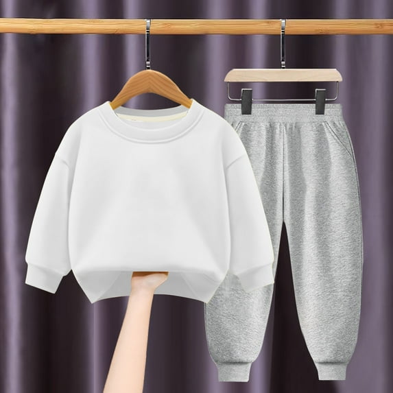 Nrmvnmi Unisex Teen Kids Jogger Sweatsuit Set 2PCS, Solid Color Crewneck Long Sleeve Pullover And Elastic Waist Ankle Length Sweatpants Warm Comfortable Fall And Winter Set For Boys Girls