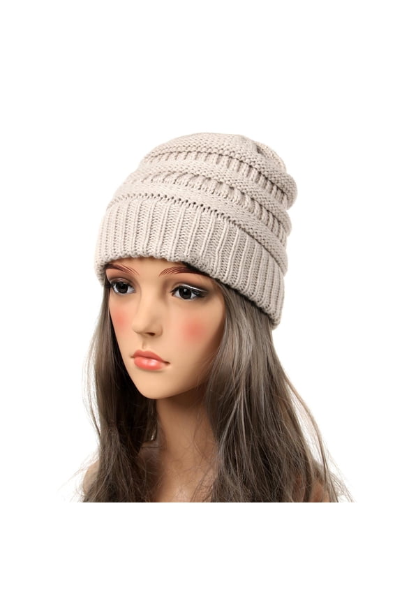 Unisex Thickened Beanie Chunky Soft Stretch Cable Knit Warm Fuzzy Lined Skully Beanie Solid Color Soft Fashionable Warm Coarse Hat For Women Men