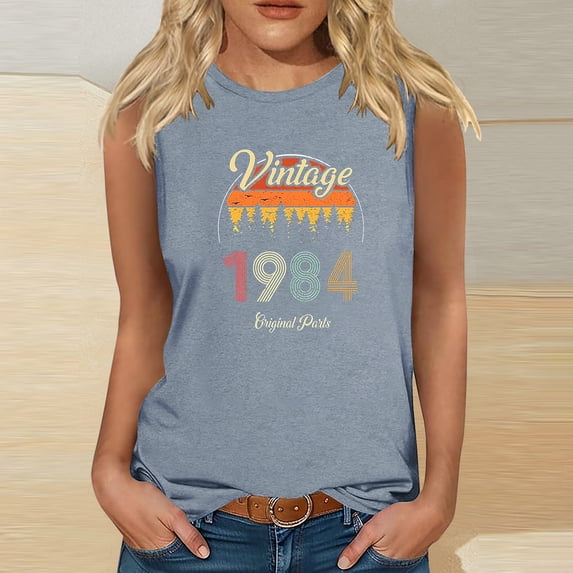 Nrmvnmi Vintage 40 Birthday Decorations Women 40th Big Day 1984 Tee T-Shirt Graphic Prints Sleeveless Tank Top Round Neck Blouse Top Mothers Day Gifts