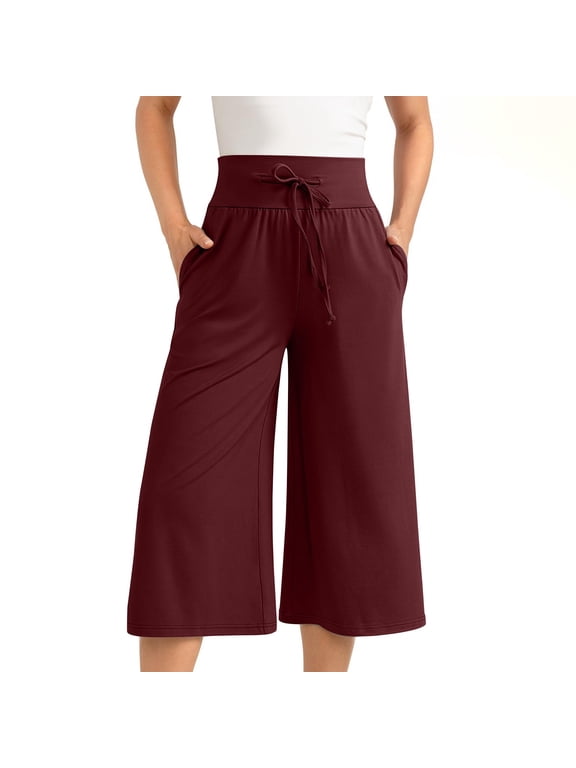 Wide Leg Cropped Palazzo Pants for Women Culottes with Pockets Summer Gaucho Pants Mothers Day Gifts