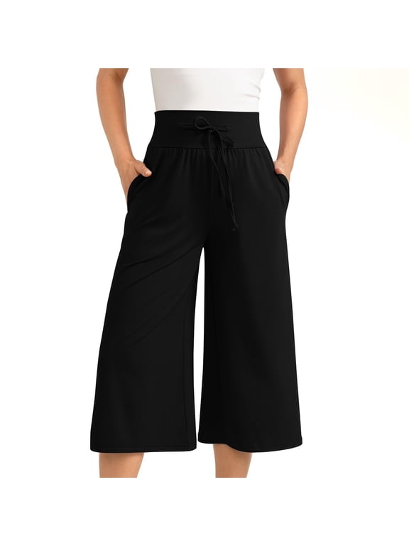 Wide Leg Cropped Palazzo Pants for Women Culottes with Pockets Summer Gaucho Pants Mothers Day Gifts