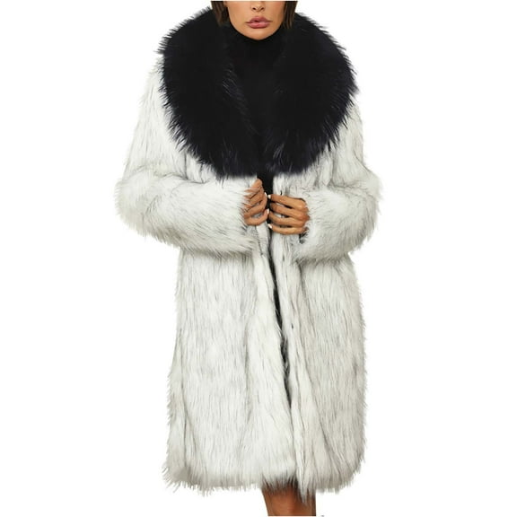Nrmvnmi Winter Faux Fur Long Coat for Women Plus Size Warm Cotton Jackets Casual Open Front Long Sleeve Sherpa Outerwear Overcoat Fall Fashion Open Front Long Shaggy Coat Black 2XL