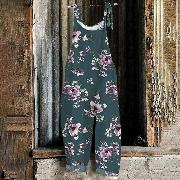 Nrmvnmi Women 2024 Summer Fashion Overalls Hippie Jumpsuits Floral Printed Spaghetti Strap Cute Romper Plus Size Bib Overall Mothers Day Gifts For Her