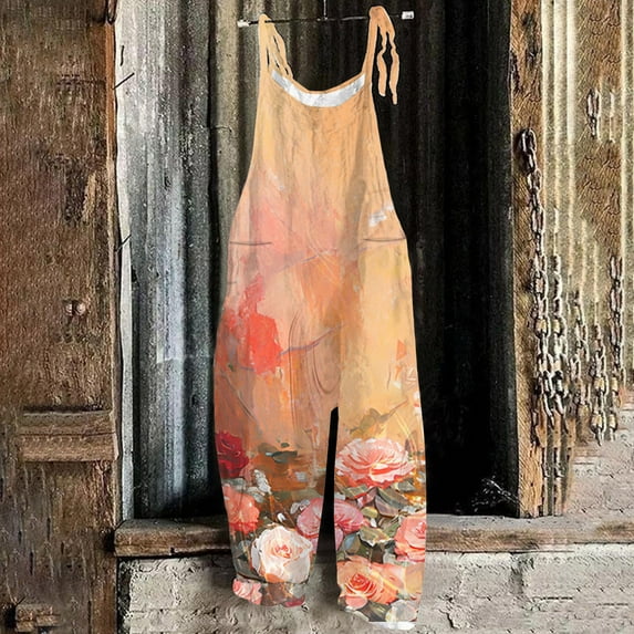 Nrmvnmi Women 2024 Summer Fashion Overalls Hippie Jumpsuits Floral Printed Spaghetti Strap Cute Romper Plus Size Bib Overall Mothers Day Gifts For Her