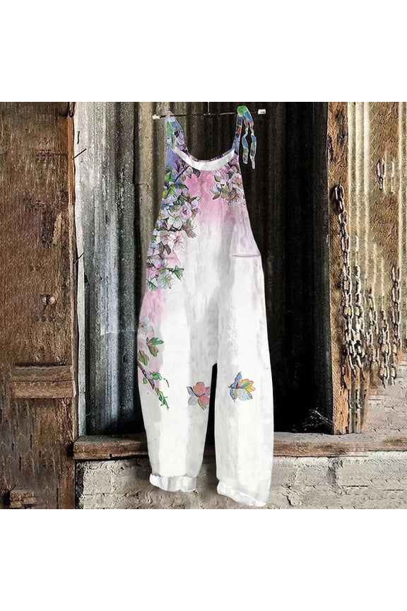 Women 2024 Summer Fashion Overalls Hippie Jumpsuits Floral Printed Spaghetti Strap Cute Romper Plus Size Bib Overall Mothers Day Gifts For Her