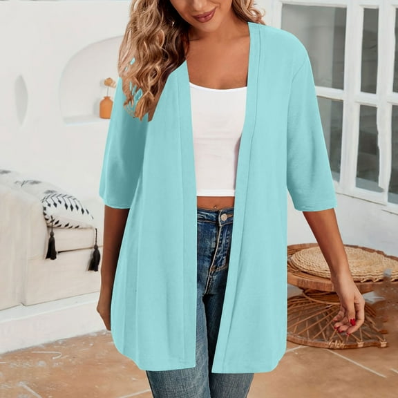 Nrmvnmi Women Open Front Lightweight Cardigan Summer Puff Sleeve Cardigans Fashion Floral Printed Kimono Cardigan Casual Loose Fit Cover Up Blouse Tops