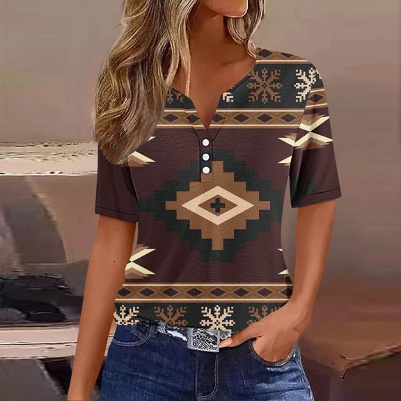 Nrmvnmi Women Short Sleeve Floral Prints Tops 2024 Summer Fashion T Shirt Casual V Neck Pullover Button Plus Size Blouse Tees Mothers Day Gifts