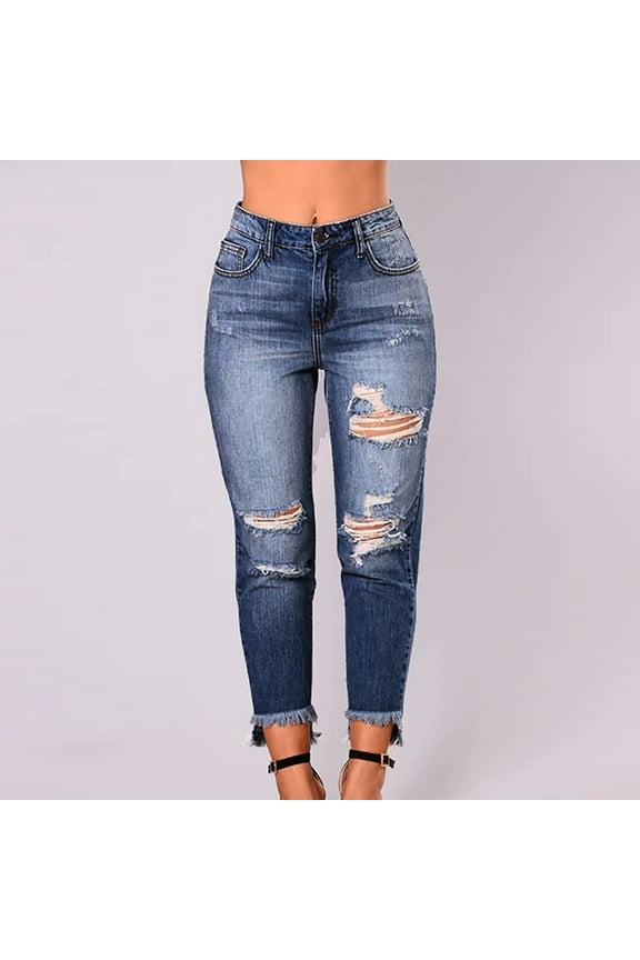 Women Skinny Ripped Jeans High Waisted Jeans Stretch Jeans Distressed Destroyed Denim Pants Butt Lift Jeans Denim Pants