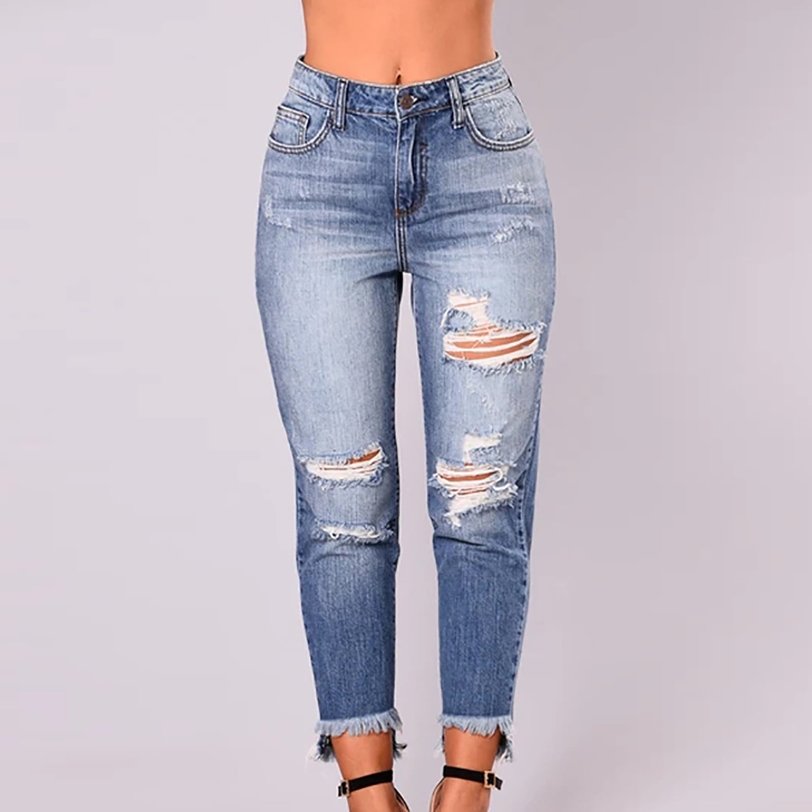 Stretch Ripped Distressed Skinny High Waist Denim Pants