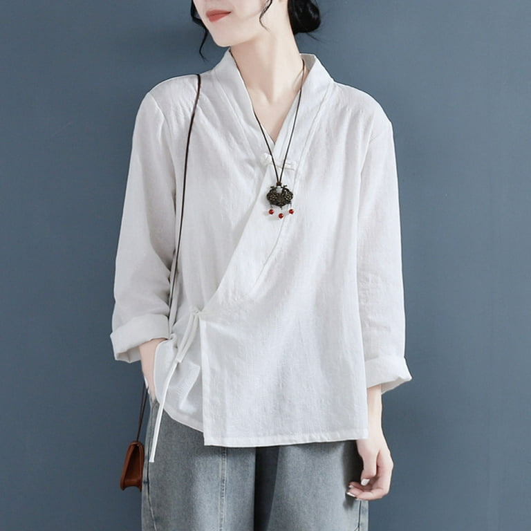 Nrmvnmi Women Solid Color Chinese Blouse Tops Cotton Blend Nrmvnmi Women Solid Color Chinese Blouse Tops Cotton Blend