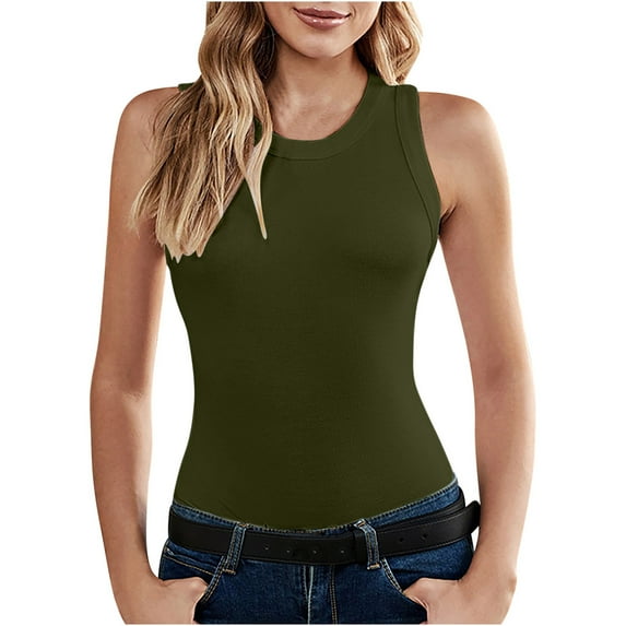 Nrmvnmi Women Summer Stretch Slim Round Neck Ribbed Tank Basic Solid Top For Mothers day gifts