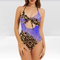 thumbnail image 1 of Nrmvnmi Women Two Piece High Neck Bikini Set Leopard Print Cutout Swimsuit Criss Cross Bandage Bathing Suit with Bottom Mothers Day Gifts, 1 of 6