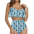thumbnail image 1 of Nrmvnmi Women Two Piece Swimsuits Halter Top And Underpants Ruffle High Waisted Bikini Ruched Bathing Suit with Bottom Mothers Day Gifts, 1 of 5