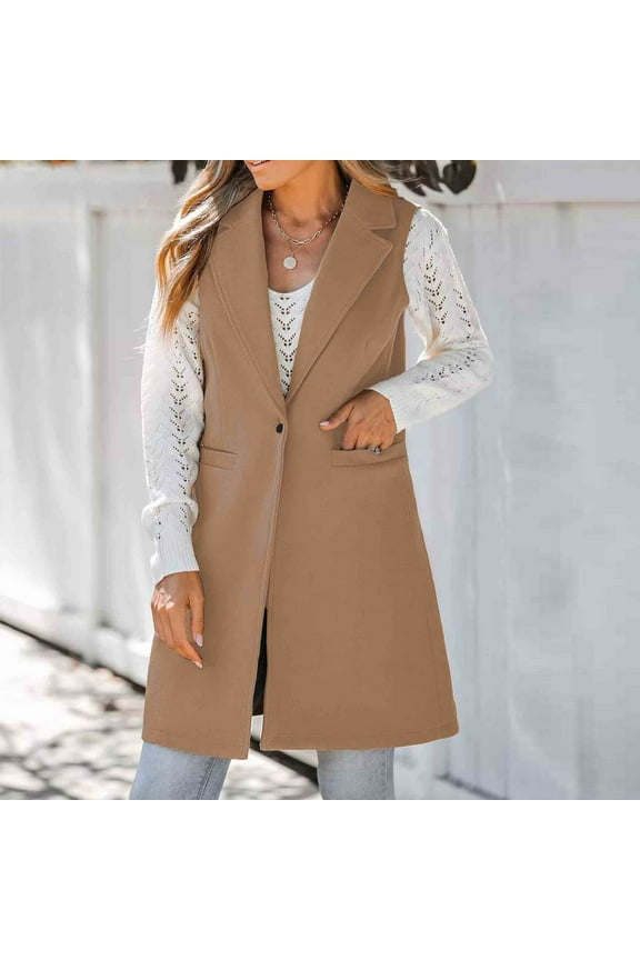 Women Winter Faux Wool Blend Camel Mid-Long Coat Solid Color Knit Coats Notch Double-Breasted Lapel Jacket Front Button Closure Cardigan Outwear Khaki