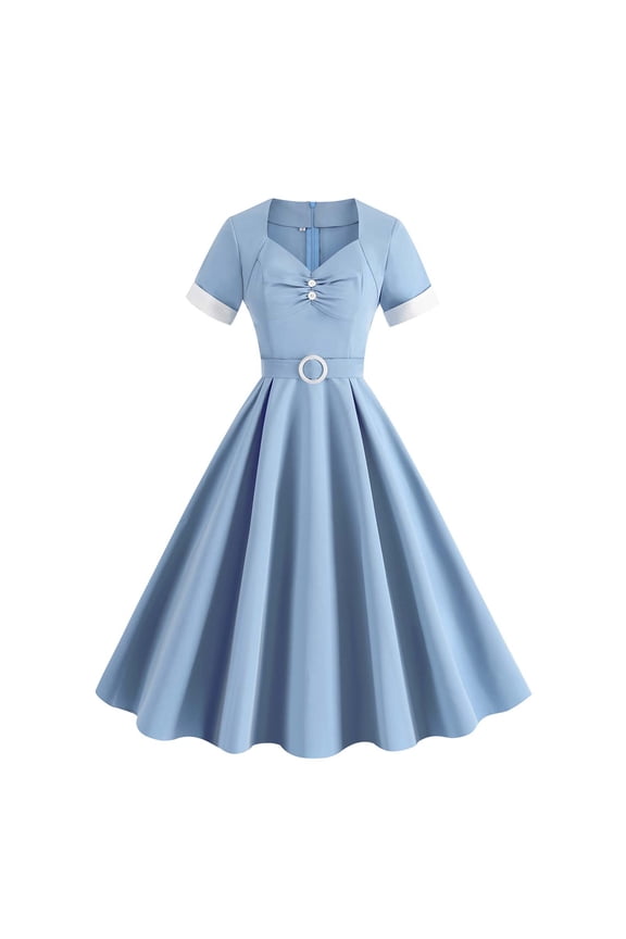 Women's 1950 Elegant Vintage Flared A Line Swing Dresses Short Sleeve Sweetheart Neck Line Retro Cocktail Party Swing Dresses Blue 2XLMothers Day Gifts