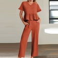 thumbnail image 1 of Nrmvnmi Women's 2 Piece Summer Outfits Short Sleeve Crew Neck Peplum Tops Wide Leg Pants Casual Lounge Sets with Pockets Mothers day Gifts for Wife, 1 of 7