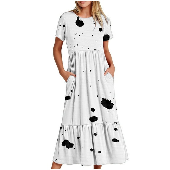 Nrmvnmi Women's 2024 Floral Boho Dress Wrap V Neck Short Sleeve Ruffle Hem A-Line Flowy Maxi Dresses Multicolor-M