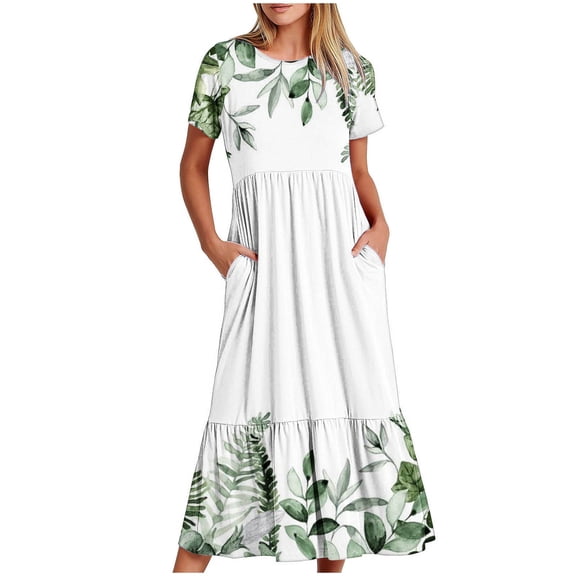 Nrmvnmi Women's 2024 Floral Boho Dress Wrap V Neck Short Sleeve Ruffle Hem A-Line Flowy Maxi Dresses Multicolor-S