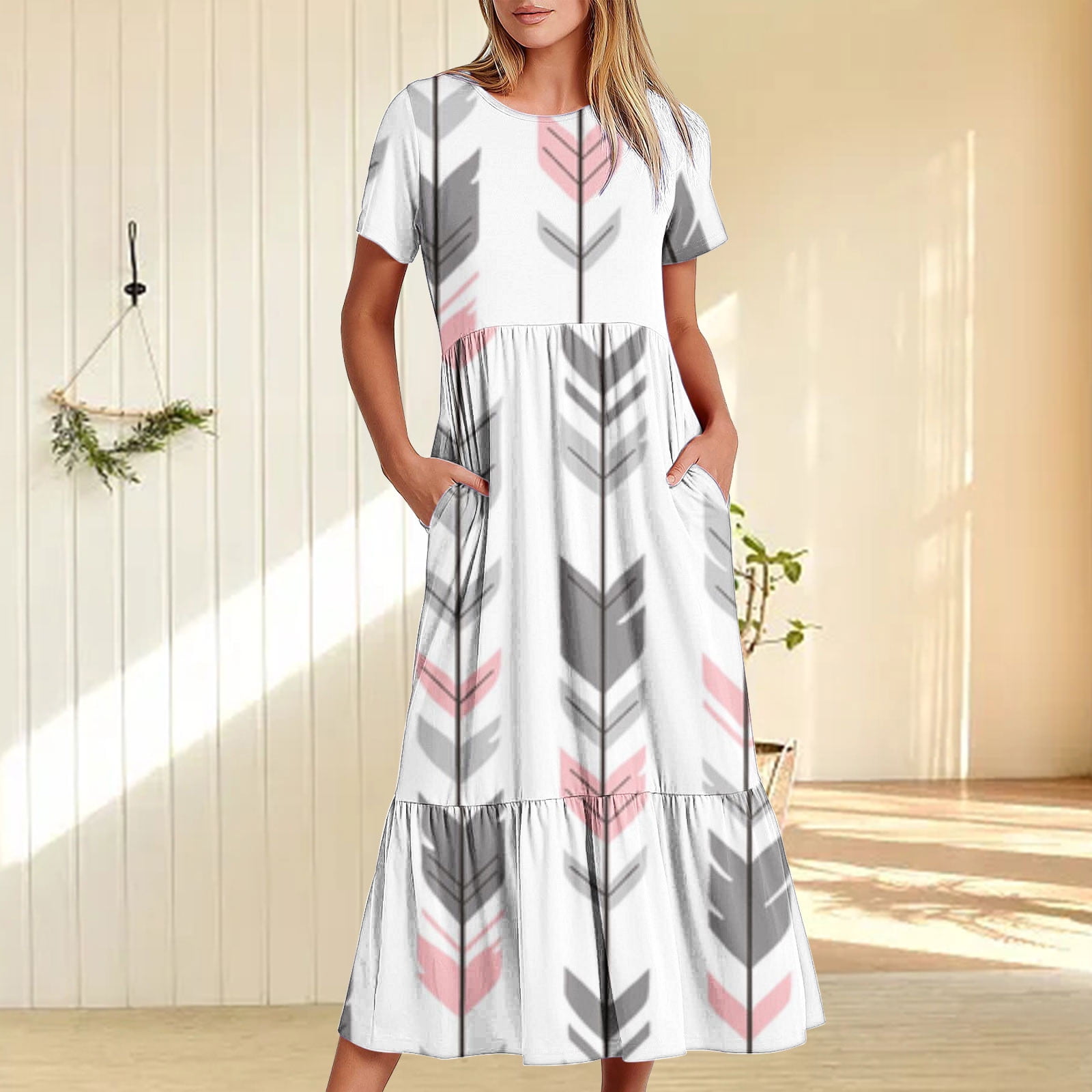 Women's Floral Boho Midi Dress - Wrap V-Neck, Short Sleeve, Ruffle Hem, Flowy High-Low Style - View #14