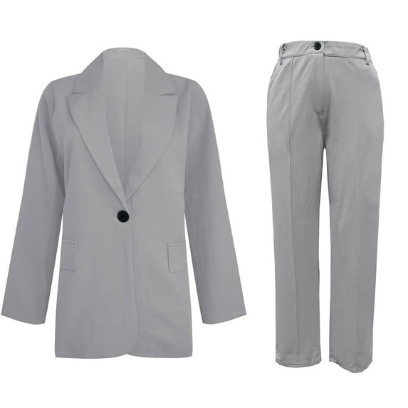 Nrmvnmi Women's 2024 Spring Fall Two Piece Outfits Blazer Jacket and Wide Leg Pants Pockets Business Casual Suit Sets Gray SMothers Day Gifts