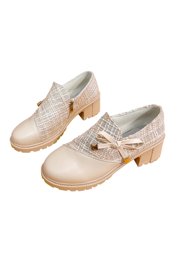 Women's Ankle Boots Closed Toe Bowknot Chunky Heel Short Booties Elegant Side Zipper Comfortable Boots Beige Mothers Day Gifts