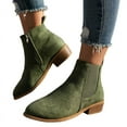 thumbnail image 1 of Nrmvnmi Women's Ankle Boots Closed Toe Four Seasons Thick Heel Low Heels Solid Color Low Top Side Zipper Hooded Short Boots Olive Green Mothers Day Gifts, 1 of 6