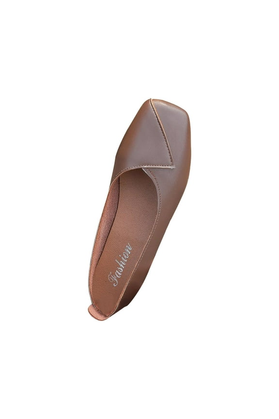 Women's Ballerina Flats Round Toe Brown Rectangular Toe Shallow Mouthed Flat Shoes Leggings Beans Shoes Single Leather Shoes Work Shoes Brown Mothers Day Gifts