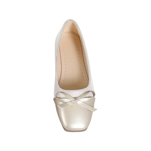 Nrmvnmi Women's Ballerina Flats Round Toe Small Fragrant Wind Single Shoes Colored Bow Knot Shallow Mouth Flat Bottom Rectangular Toe Beans Shoes Beige Mothers Day Gifts