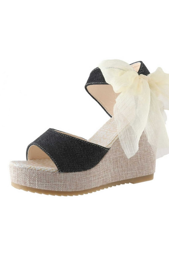 Women's Boho Wedge Sandals Open Toe Ankle Strap Summer Bohemian Shoes Platform Sandals Heels Black Mothers Day Gifts