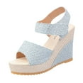 thumbnail image 1 of Nrmvnmi Women's Boho Wedge Sandals Open Toe Ankle Strap Summer Casual Platform High Heel Sandals Blue Mothers Day Gifts, 1 of 9