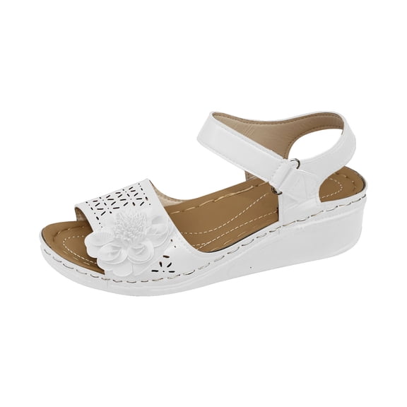 Nrmvnmi Women's Boho Wedge Sandals Open Toe Ankle Strap Summer Floral Hollow Out Platform Ankle Buckle Sandals White Mothers Day Gifts