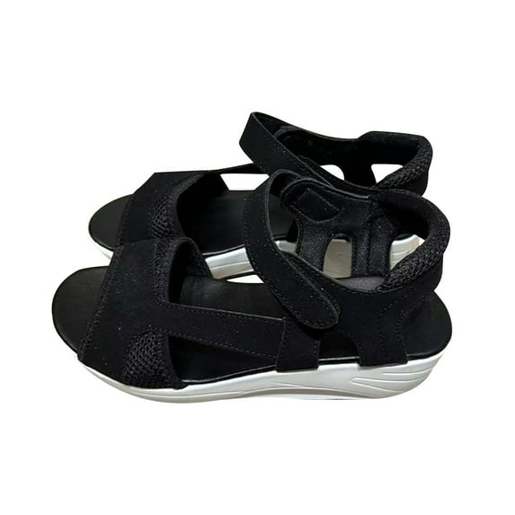 Nrmvnmi Women's Boho Wedge Sandals Open Toe Ankle Strap Summer Platform Beach Roman Sandals Black Mothers Day Gifts