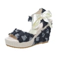 thumbnail image 1 of Nrmvnmi Women's Boho Wedge Sandals Open Toe Ankle Strap Summer Platform Bow Lace-Up Beach Sandals Black Mothers Day Gifts, 1 of 9