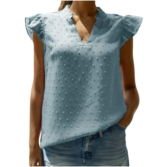 Nrmvnmi Women's Casual Puffer Short Sleeve V Neck Blouses Dressy Casual Loose Summer Tops Tunics Office Shirts For Mothers day gifts