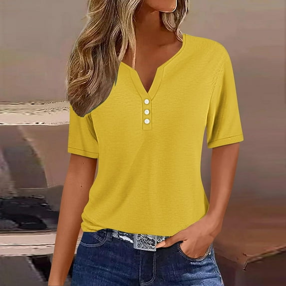 Nrmvnmi Women's Casual Short Sleeve Tank Top Summer Button V Neck Tops Loose Fit Tee Shirt Blouse For Mothers day gifts
