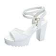 thumbnail image 1 of Nrmvnmi Women's Chunky Heels Sandals Strappy Heels Open Toe Comfortable High Heels Prom Ankle Strap Crosscriss Block Shoes White Mothers Day Gifts, 1 of 8