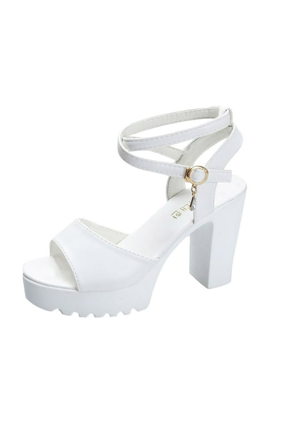 Women's Chunky Heels Sandals Strappy Heels Open Toe Comfortable High Heels Prom Ankle Strap Crosscriss Block Shoes White Mothers Day Gifts