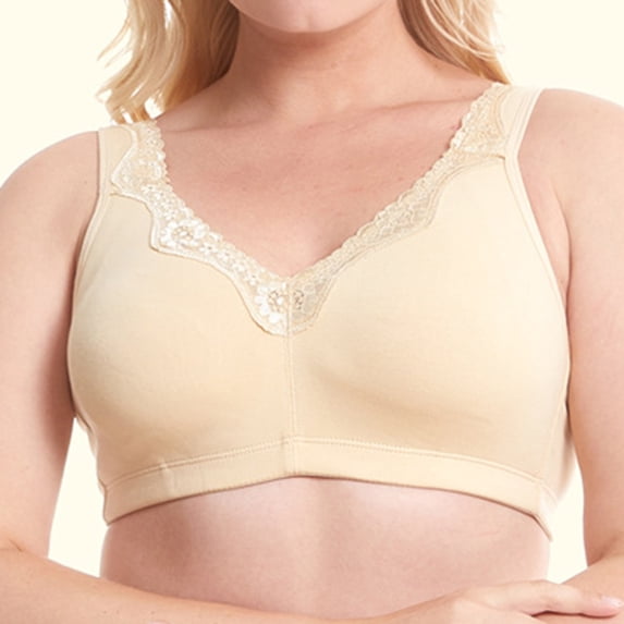 Nrmvnmi Women's Cotton Solid Color Lace Full Figure Bra Plus Size Wirefree Ultrathin Soft Unpadded Support Bras