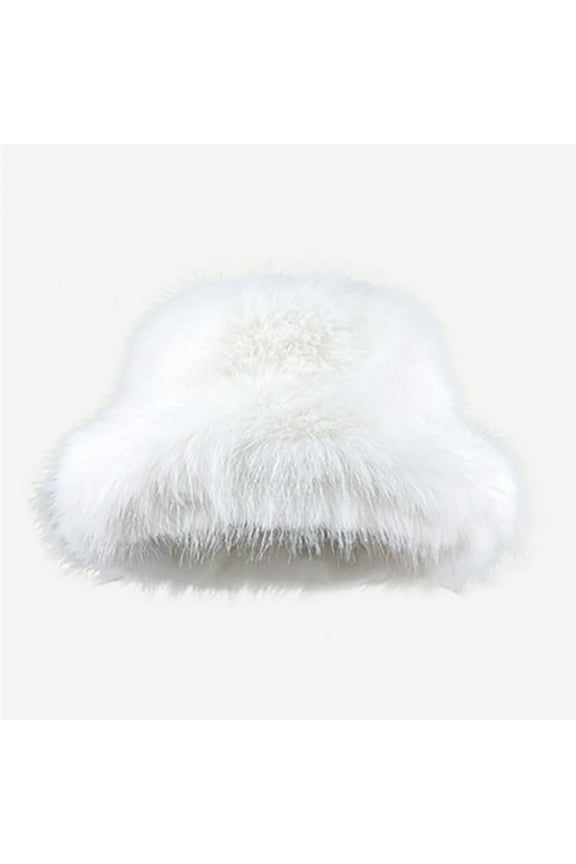 Women's Faux Fur Bucket Hats Fluffy Winter Warm Ladie's Unique Wide Brim Fisherman Cap Russian Style For Winter Snow Windproof Warm Cap