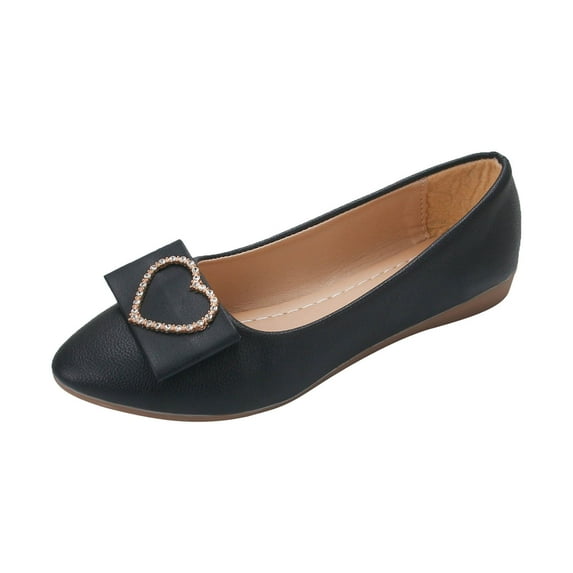 Nrmvnmi Women's Flats Shoes Closed Toe Flat Sloping Heel Pointed Singles Shoes Love Shallow Arched Sole Work Hoes Black Mothers Day Gifts