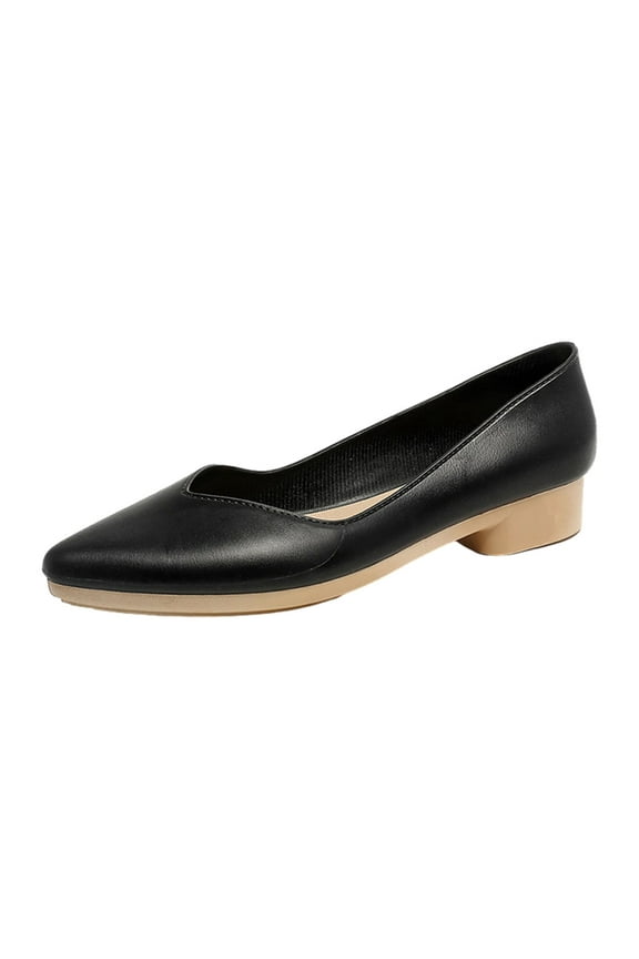 Women's Flats Shoes Pointed Toe Heels Chunky Low Heels Shoes Solid Color Office Lady Pumps Dress Shoes Black Mothers Day Gifts