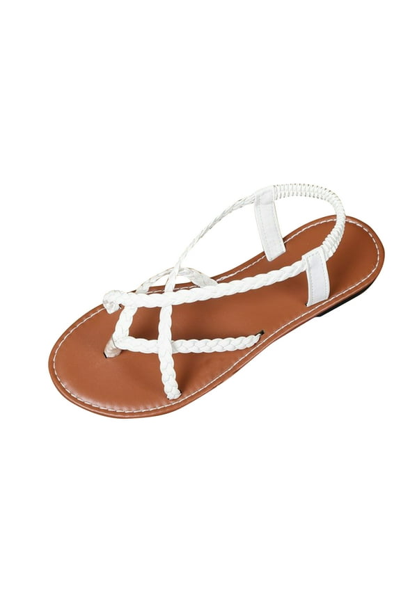 Women's Flip-Flop Flat Sandals Open Toe Criss Cross Strap Slingback Summer Beach Flats White Mothers Day Gifts
