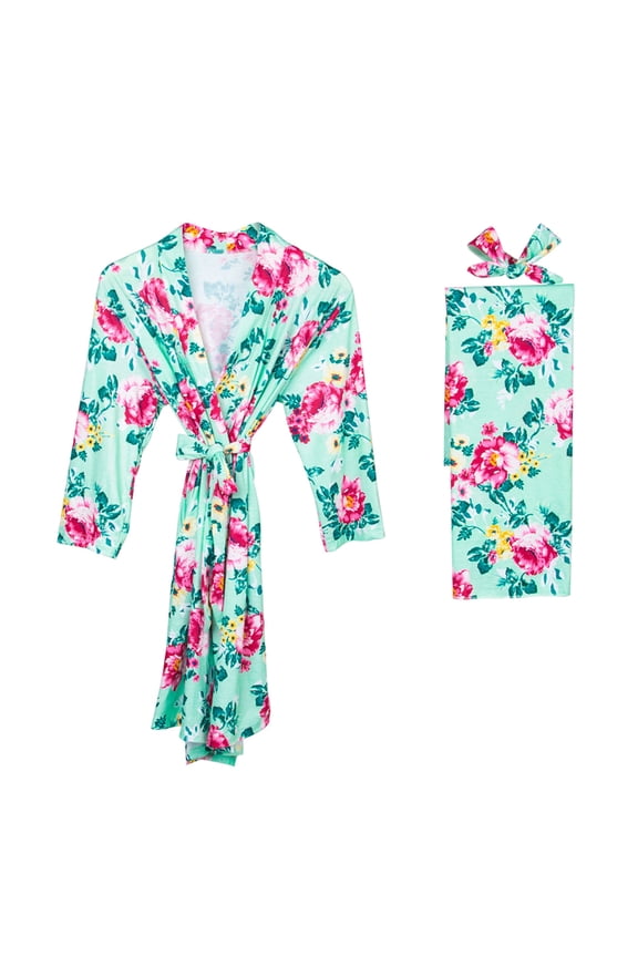 Women's Floral Maternity Robe/Labor and Delivery Robe for Hospital Robe/Nursing Pregnancy Robe Sleepwear Blue L/XL/XXL
