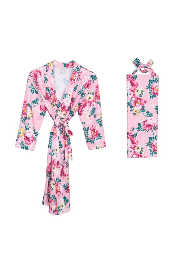 Women's Floral Maternity Robe/Labor and Delivery Robe for Hospital Robe/Nursing Pregnancy Robe Sleepwear Pink L/XL/XXL